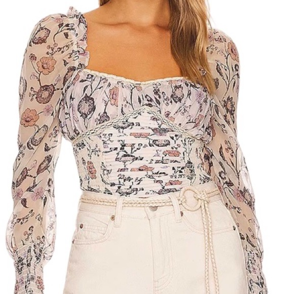 Free People Ivory Brunch Date Bodysuit in Ivory Combo New With Tags - Picture 5 of 10